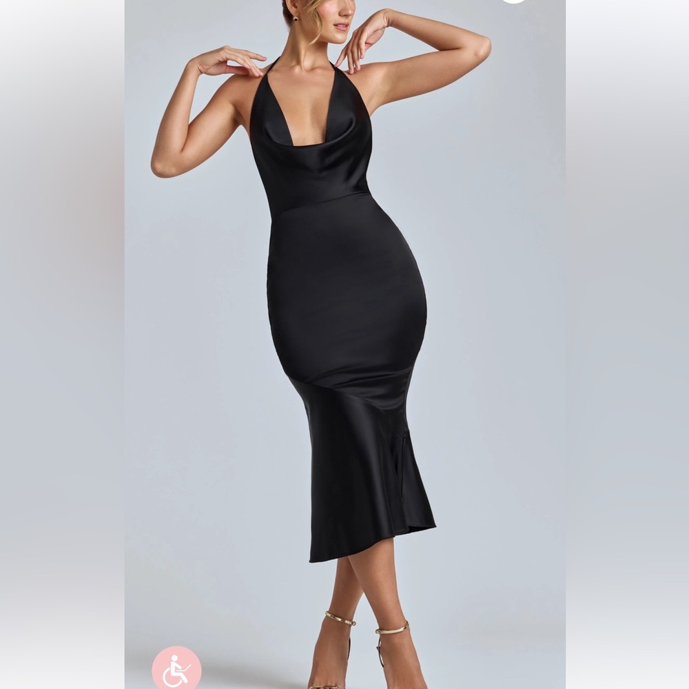 OhPolly LORELEI Cowl-Neck Satin Midaxi Dress in Black